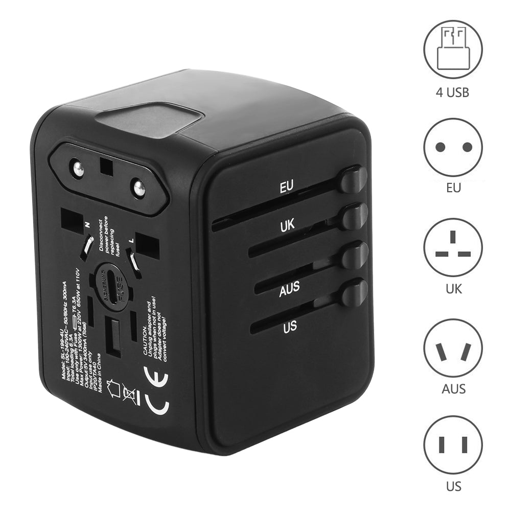 4 USB Ports Universal Travel Adapter All-In-One